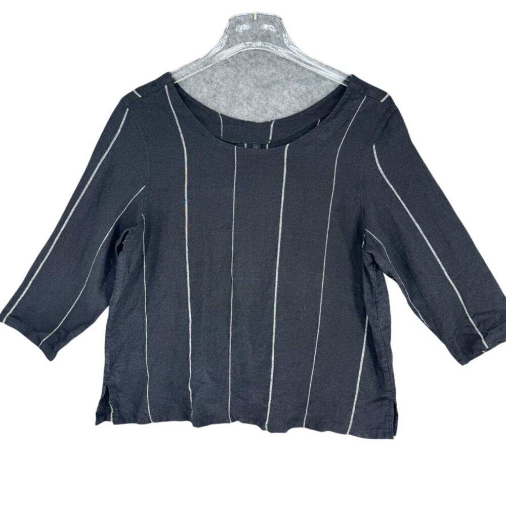 Inizio Linen Shirt Striped Size Small Black and White